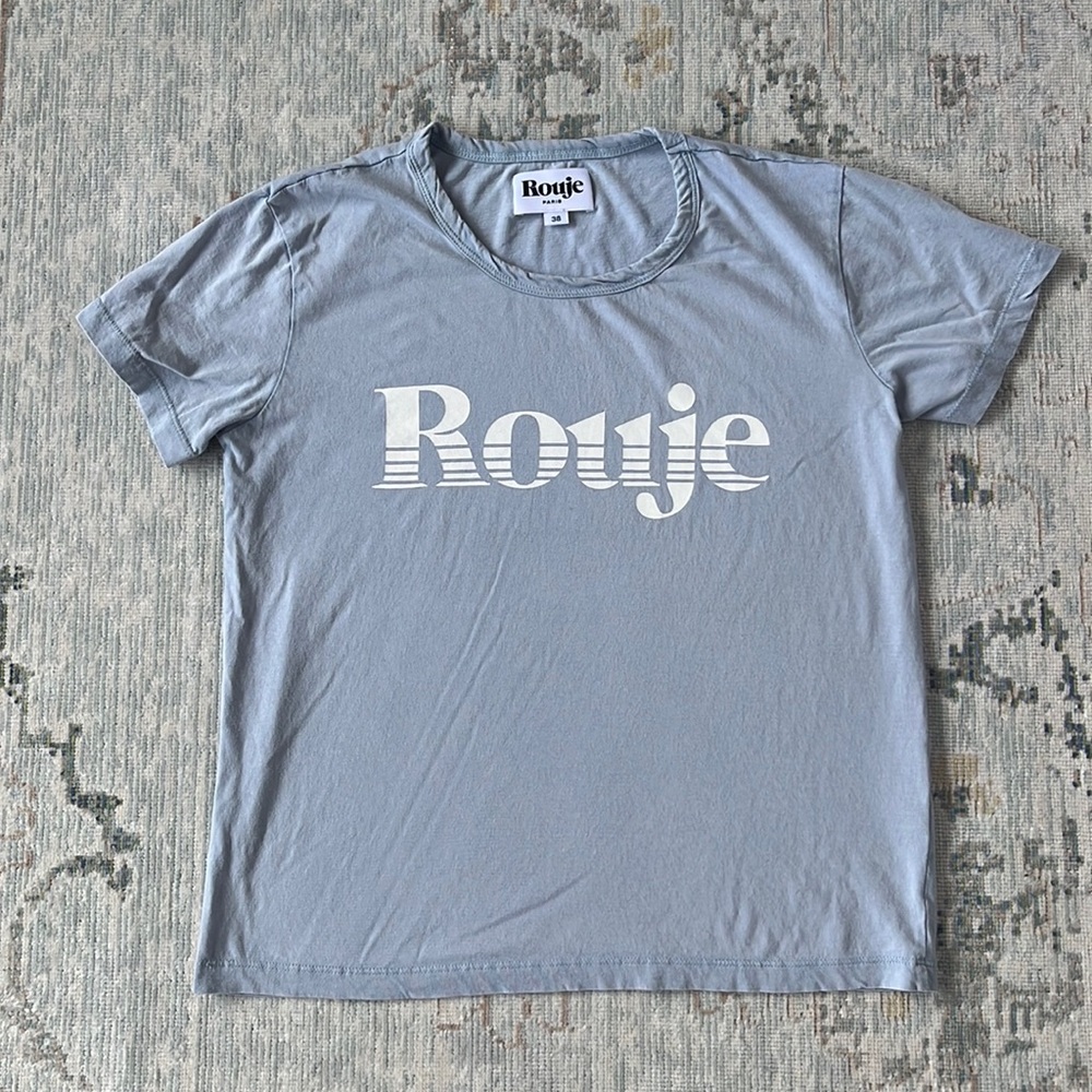 Rouje Cream Logo Short Sleeve Tee with Burgundy Print